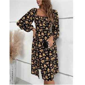 SHEIN Women's Allover Floral Print Bishop Sleeve Split Hem Dress Size L - NWT